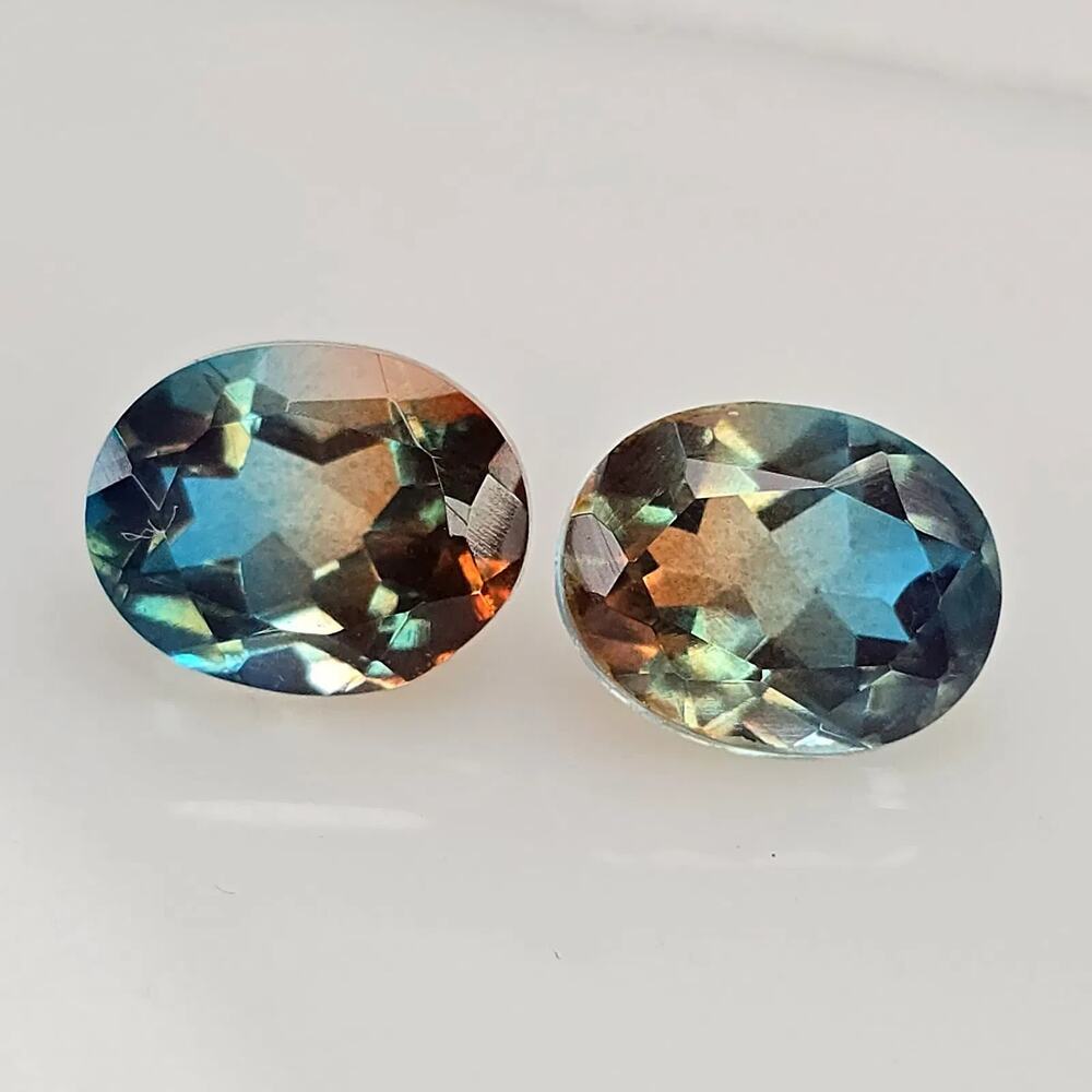 Natural Quartz Doublet Pair, Blue & Peach Bi-Color, 6 ct Total, 10x8mm
